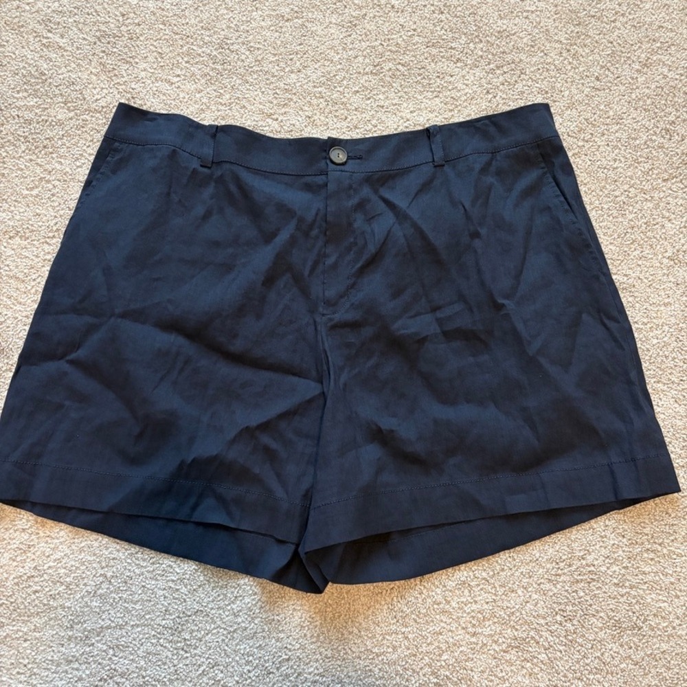 Vince Linen Shorts Womens 20 Navy Blue Beach Casual Classic Minimalist Capsule